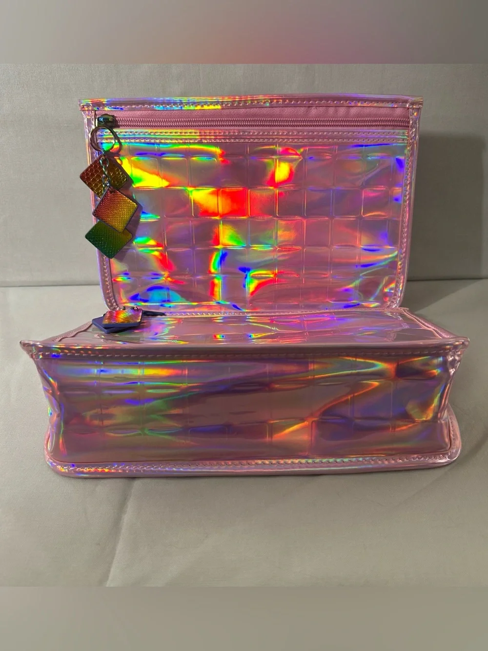 Lot Of 2 Holographic Makeup Organizer Bag Cosmetic Pouch Clutch Travel Toiletry